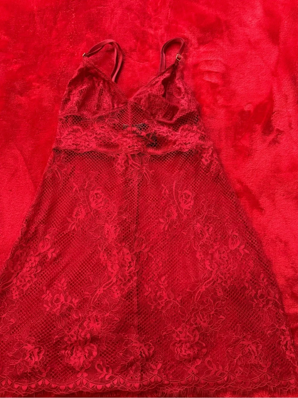 Victoria’s Secret Red Sheer Floral Lace Babydoll Chemise Lingerie Dress XS